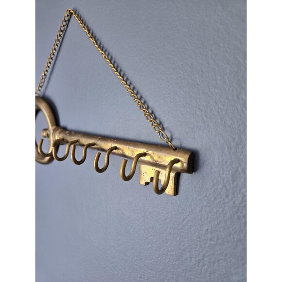 Skeleton Key Solid Brass Key Hook Hanger Made in India Vtg Functional Wall Art - Picture 5 of 7